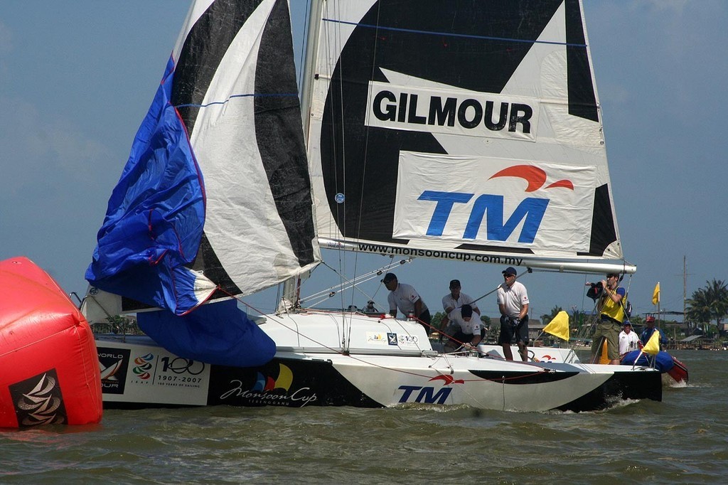 Gilmour in the process of doing his penalty turn on finish line - Monsoon Cup 2007 © Sail-World.com /AUS http://www.sail-world.com